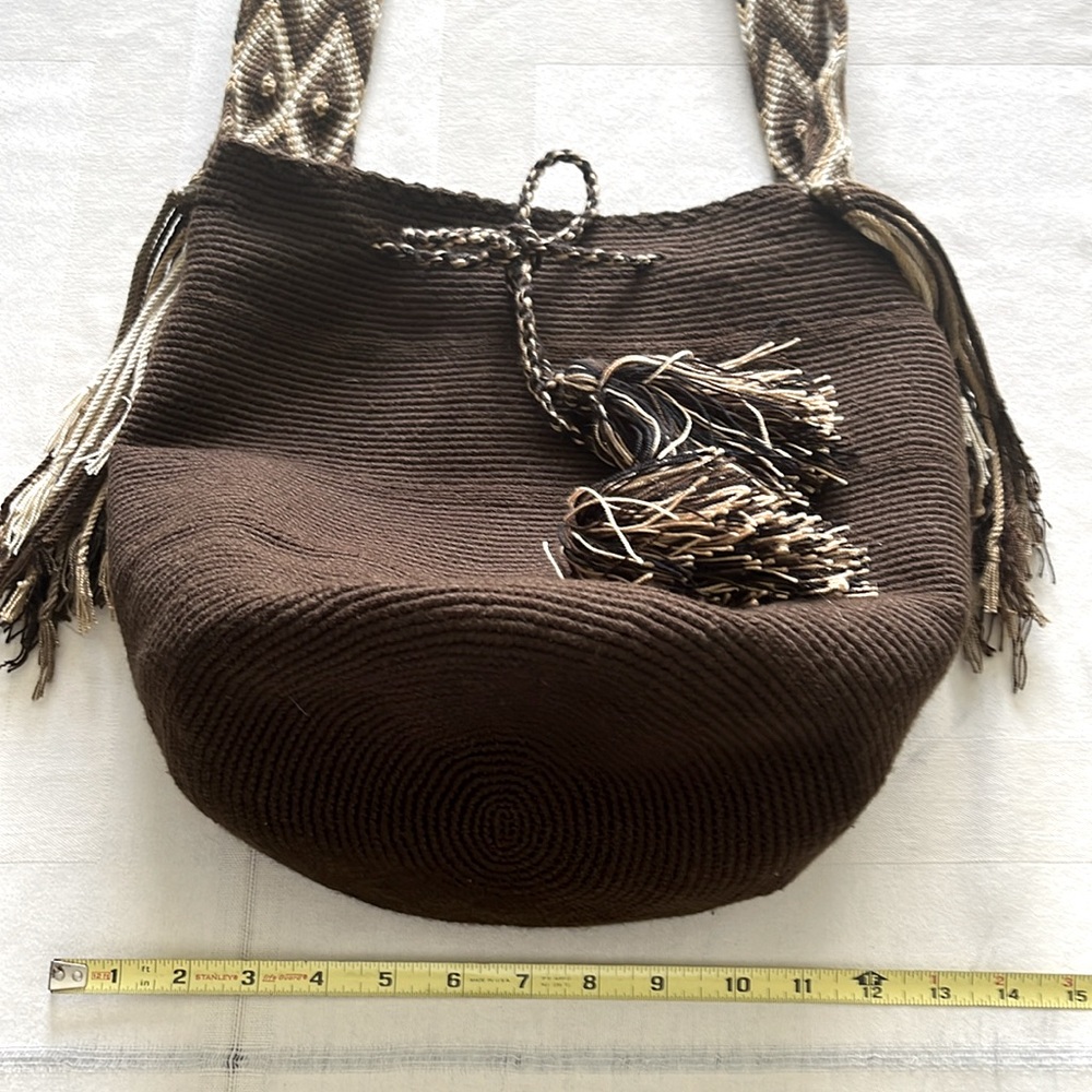 Wayuu Mochila Brown Woven  large Handmade Shoulder Bag - Picture 6 of 6
